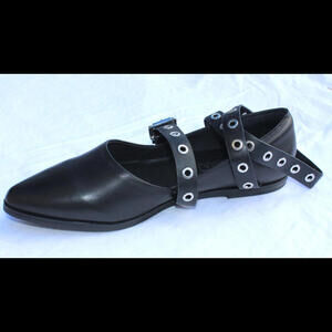 NEW SOL SANA WOMENS MIRO FLAT LEATHER SLIP ON SILVER EYELET ACCENTS ANKLE STRAP
